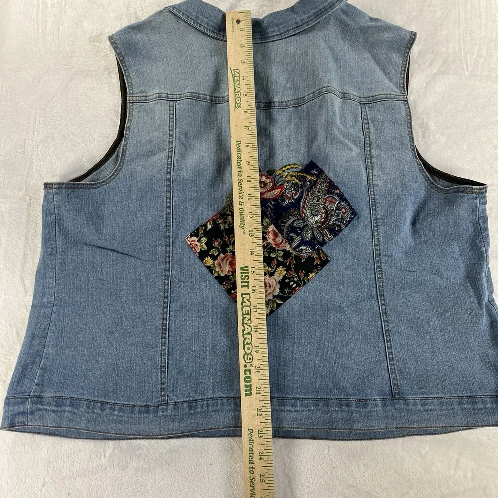 Monroe & Main Floral Patchwork Denim Vest Blue 2X